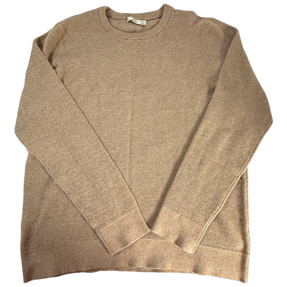 MNG MAN Mens Tan‎ Waffle Knit Crew Neck Long Sleeve Sweater XXL Preppy Classic
